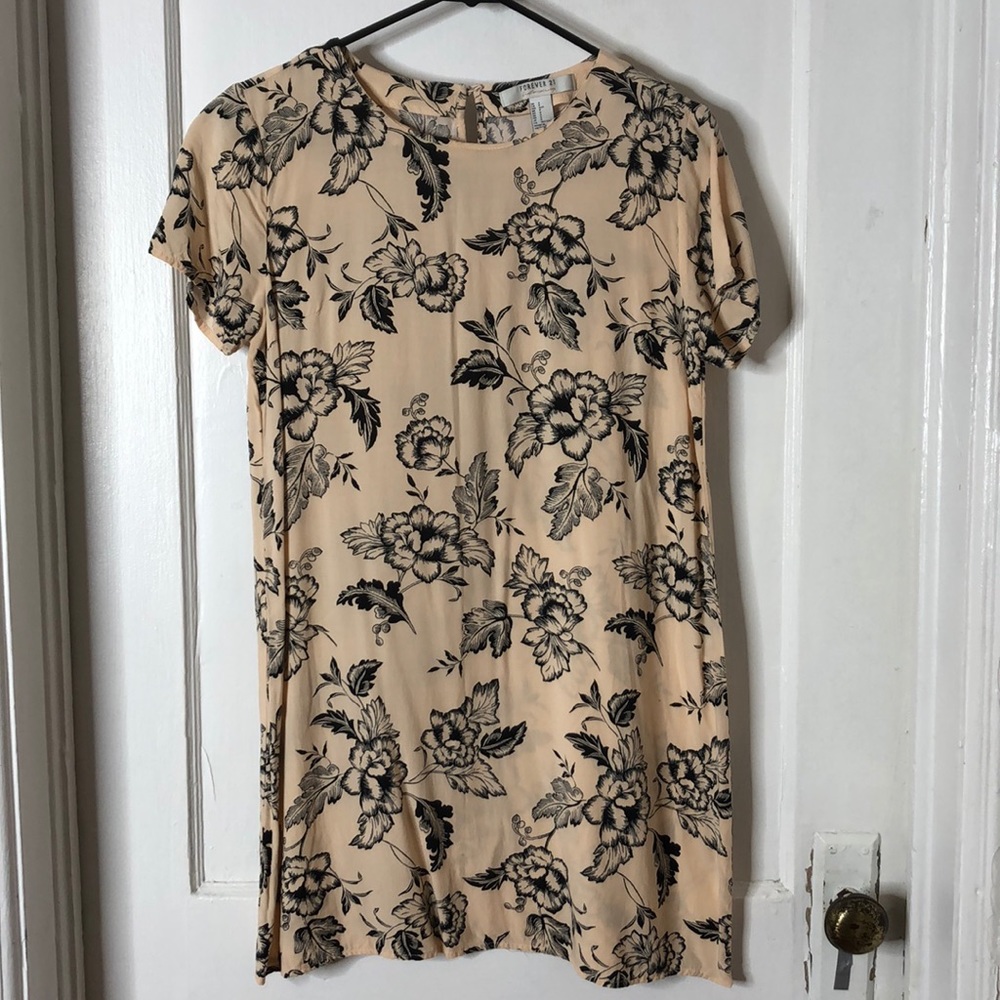 Cream and Black Dress with Floral Print